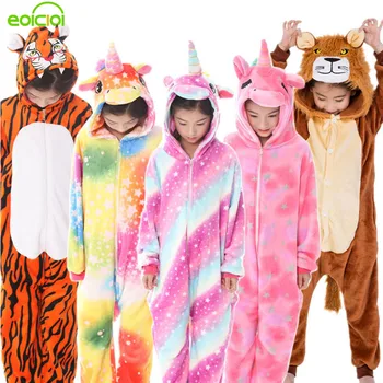 32 Naujų kigurumi Vaikai Gyvūnų Pižama Berniukams, Mergaitėms Vienaragis Tigras Pegasus Žiemos Gobtuvu Vaikų Sleepwear Onesie Flanelė Pižamos