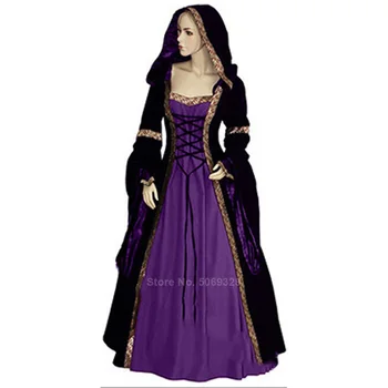 2020 Viduramžių Cosplay Kostiumai Suknelė Moterims Halloween Carnival vidutinio Amžiaus Gobtuvu Varpas Rankovėmis Suknelė Princesė Victoria Derliaus