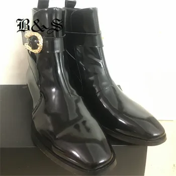 Black& Street 2019 naujas Didelis Dirželio Sagtis Lakinės odos pleišto Batai nurodė, kojų, rankų darbo, naujas dizainerio odiniai batai
