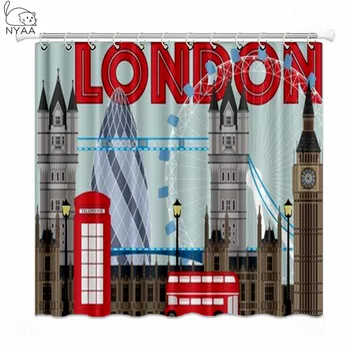 NYAA Londono Derliaus Plakatas Dušo Užuolaidos Britų Stiliaus Laikraščio Vandeniui Poliesterinio Audinio Vonios Užuolaidas Namų Dekoro
