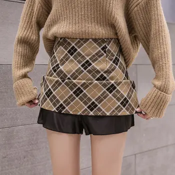 2020 m. žiemos pledas sijonai moterims plonas aukštos juosmens mini šortai, sijonas moterų rudenį anglija stiliaus vilnonis studentų nuosėdos saia