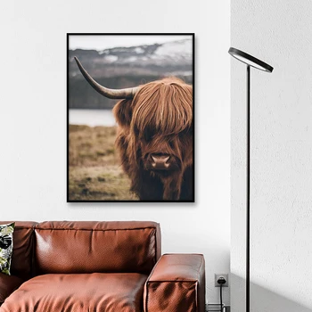 Škotijos Karvės Laukinių Gyvūnų Tapybos Drobės Galvijų Plakatai ir Spausdinimo Šiaurės Skandinavijos Cuadros Sienos Meno Nuotrauka už Kambarį