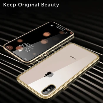 Prabangus dvipusis stiklo, Metalo Magnetinių Atveju iPhone XS MAX iPhone XR X 7 8 Plius Telefono dėklas Magnetas Padengti 360 Visas Apsaugos