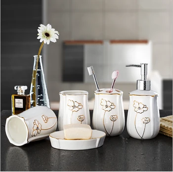 Aukso kaulų kinija vonios rinkinys keramikos vonios reikmenų rinkinys, šepetėlis puodelių rinkinys, vestuvių dovanos, Muilas patiekalas, dantų šepetėlį turėtojas