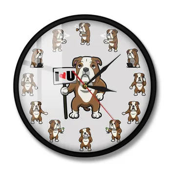 Mielas Animacinių filmų Buldogas Kasdienio Gyvenimo Spausdinti Sieninis Laikrodis Britų Buldogas Šuniuką Laikrodis Kambarį Silent Ne-tiksi Laikrodis Šunų Mylėtojas Dovana