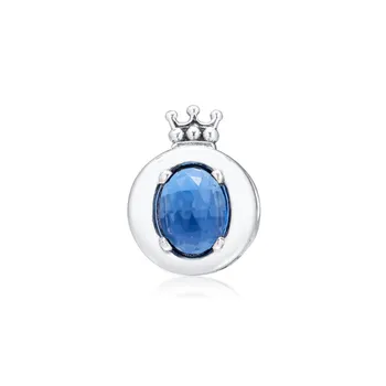 Mėlyna CZ Princess Crown Raidė O Formos Žavesio Karoliukai Papuošalai Priėmimo 2019 Granules Pakabukai Apyrankės, Sidabro 925 Papuošalai