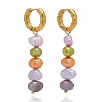 Mados nerūdijančio plieno auskarai spalvotų gėlavandenių perlų pakabukas išskirtinį mados moterų šalis pokylių žavesio priedai