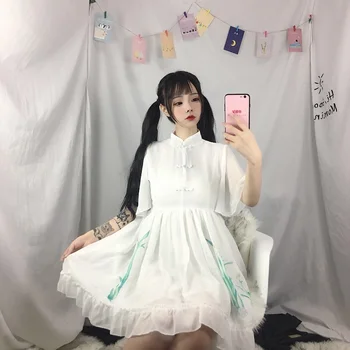Nauja Japonų Harajuku Derliaus Gothic Lolita Suknelė Moterims Vasaros Kinų Stiliaus Cheongsam Suknelė Princesė Spausdinti Prarasti Šalis Suknelės