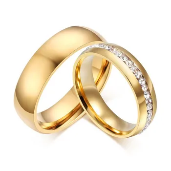 LETAPI 2020 Naujas Mados Aukso spalvos Nerūdijančio Plieno Vestuvių Juostas, Blizga Crystal Žiedą, Moterų, Vyrų Papuošalai 6mm Vestuvinis Žiedas