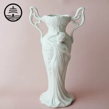 BAO GUANG TA Europos stiliaus Pieniškas Baltos Keramikos Vaza Elegantiškas Deivė trimatis Raižyti Vaza Gėlių Namų Dekoro A2051