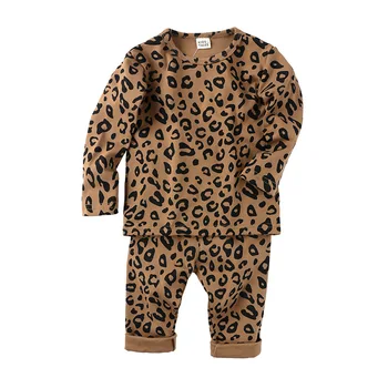 Mažylis berniukas drabužių Rudens nauja vaikų leopardas spausdinti drabužiai berniukams, mergaitėms, pižama aukšto juosmens apsaugos pilvo šiltas 2vnt kostiumas