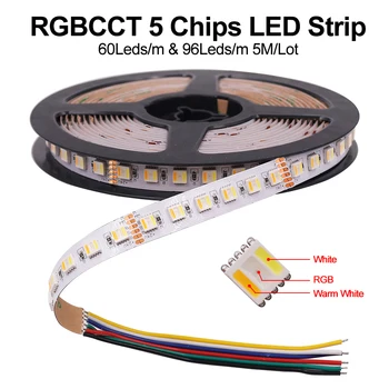 5M RGBCCT 5 1 Chip Spalvų LED Šviesos Juostelės 12V 24V Lanksti LED Juosta 30LEDs/M 60LEDs/M 96LEDs/M Vandeniui LED Juostelės Dekoras