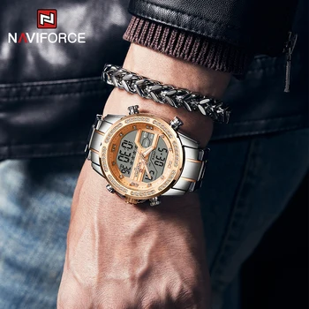 NAVIFORCE Naujas Vyrų Laikrodžiai Prabangos Prekės ženklo Mados Sporto Kvarcinis Laikrodis Apšvietimas Vandeniui Laikrodis Karinės Chronograph Žiūrėti Vyras