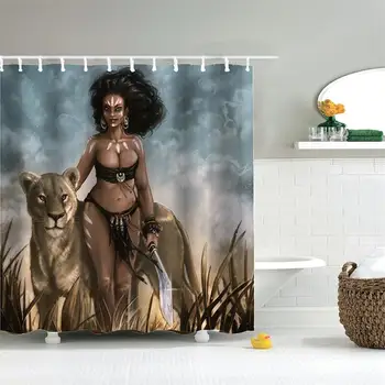 Afrikos Sexy Juoda Mergaitė Dušo Cutain Moteris juodais Plaukais su Plika Kabučių Vonios Dizaino Dušo Užuolaidą, Afrikos