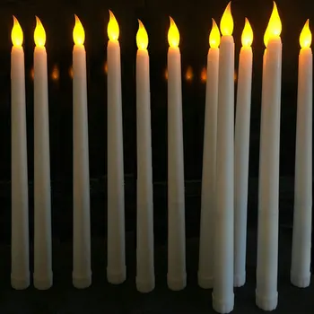 20 vienetų Ilgai Gintaro plastiko Mirgėjimas flameless Baterija Siaurėjantys Žvakių, Romantiška Vakarienė Dekoro 28 cm, aukštis Žvakidė