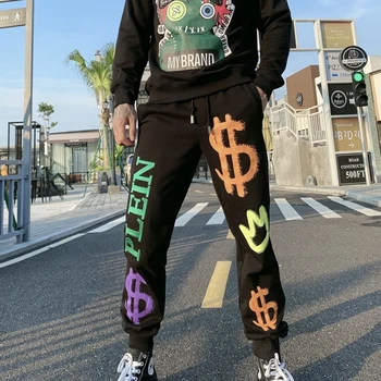 Aleksas Plein poilsiu vyrų drabužiai pantalon homme streetwear sporto grafiti sweatpants ir hoodie nustatyti medvilnės hip-hop tracksuit