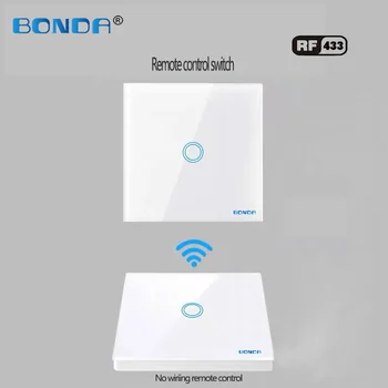 BONDA ES standartas,1 gauja 2 būdas stiklo panelė smart home 433mhz belaidžio nuotolinio valdymo sienos lempos jutikliniu jungikliu ,nuotolinio valdymo touch jungiklis
